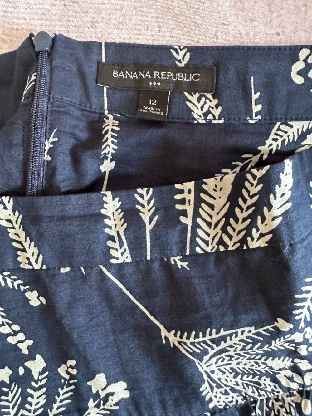 Banana Republic Dark Blue Printed Front-Split Maxi Skirt, Size 12